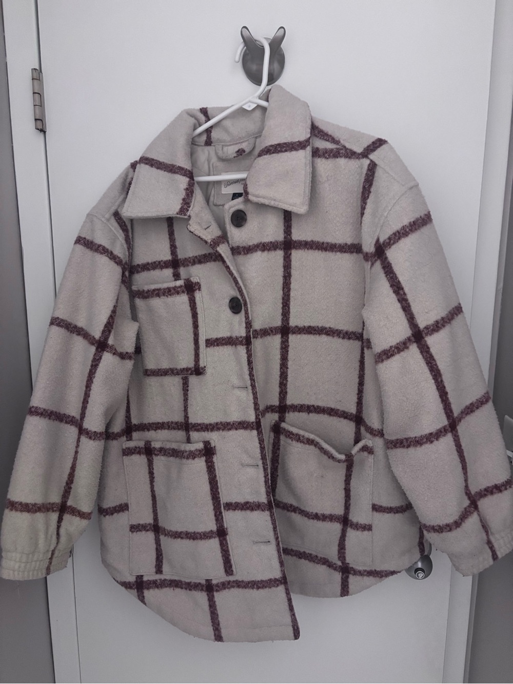 Cozy Checked Jacket - Cream with Burgundy Grid